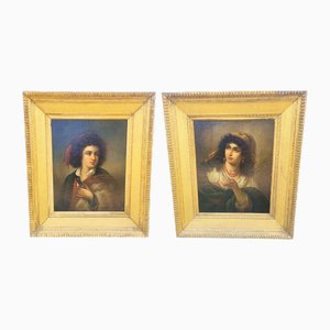 Vincenzo Caprile, Porträt eines neapolitanischen Paares, 1800er, Bemalt, Gerahmt, 2er Set