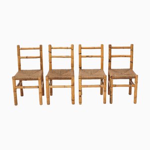 Vintage Chairs in Rattan and Woven Straw, 1960s, Set of 4