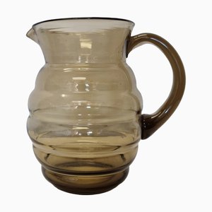 Jarra de agua vintage de vidrio ahumado, años 50