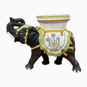 Large Hollywood Regency Painted Ceramic Stool Vase Holder, 1950s