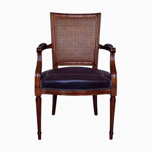 Fauteuil Début 20ème Siècle en Bois avec Assise en Cuir, Espagne, 1890s