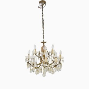 Lustre Vintage en Métal et Verre avec Pampilles