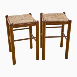 Hocker mit Sitz aus Stroh, 1980er, 2er Set