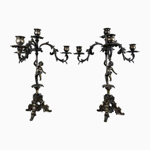 Gepunzte 800er Silber Kerzenhalter Putti, 2er Set