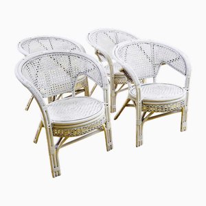 Wicker and Bamboo Chairs, 1970s, Set of 4