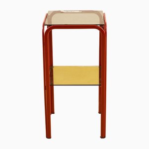 Table Basse en Métal Rouge avec Double Plateau en Verre