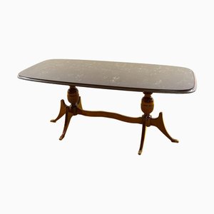 Oval Table in Glass and Wood with Black Top, 1950s