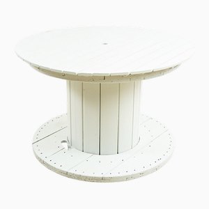 White Coil Wooden Outdoor Table