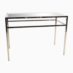 Table en Métal Chrome avec Plateau en Verre