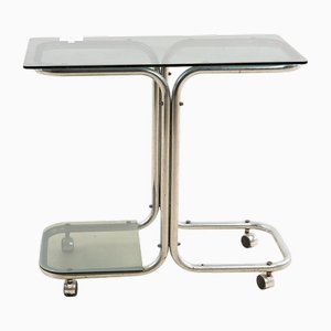 Vintage Servierwagen aus verchromtem Metall mit Rollen, 1970er