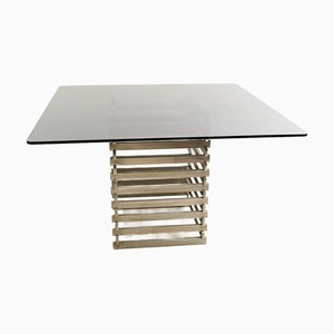 Vintage Table with Chromed Base and Smoked Glass Top, 1970s