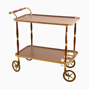 Vintage Wooden and Brass Food Trolley, 1950s
