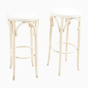 White Curved Wood Stools, Set of 2