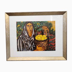 Migneco, Man and Lemons, Lithograph, Framed
