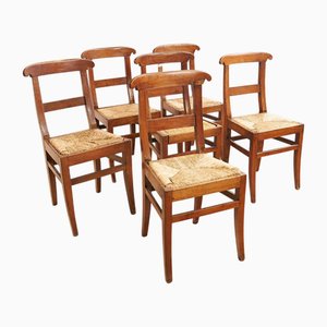 Antike Stühle mit Sitz aus Holz & Stroh, 1900er, 6 . Set
