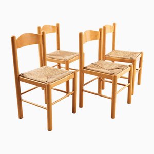 Light Wooden Chairs with Straw Seat, Set of 4