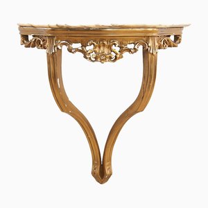 Goldene und verschobene Konsole mit Marmor