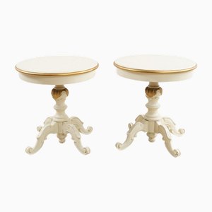 White Lacquered Wooden Tables with Golden Details, Set of 2