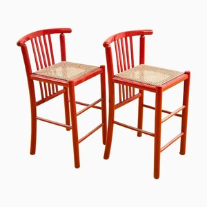 Set of Vintage Stools in Wood and Vienna Straw, 1970s