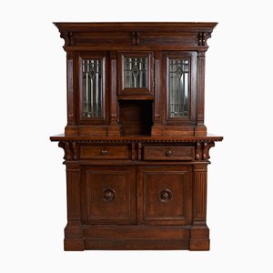 Vintage Display Cabinet in Wood with Ground Glass