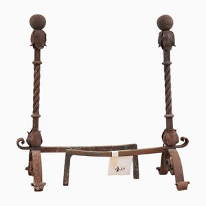 Chenets Antiques en Fer Forgé, Set de 2