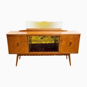 Vintage Bar Sideboard aus hellem Holz mit Spiegel, 1950er