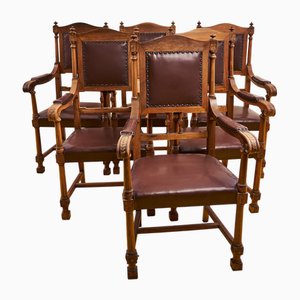 Antique Neo-Renaissance Wooden Armchairs in Walnut, 1900s, Set of 6