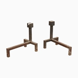 Vintage Iron Andirons, Set of 2