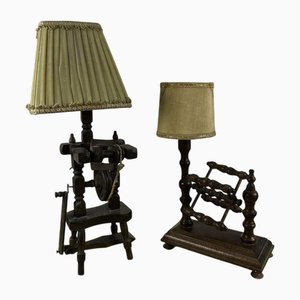 Vintage Wooden Table Lamps, Set of 2