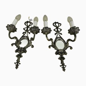 Vintage Metal Wall Lights with Mirror, Set of 2
