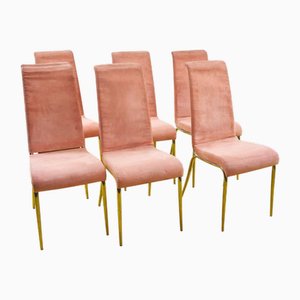 Vintage Chairs in Metal and Pink Fabric, 1970s, Set of 6