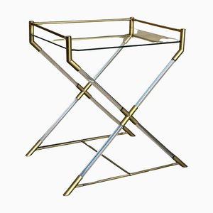 Mid-Century Modern Side Table in Brass and Acrylic with X Form, 1950s