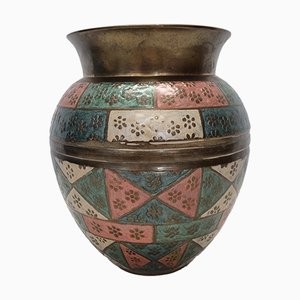 Vase en Laiton Peint, Inde, 1970s