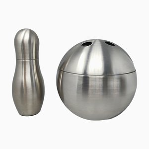Vintage Italian Bowling Cocktail Shaker with Ice Bucket Tauma by Guzzini, 1970s, Set of 2