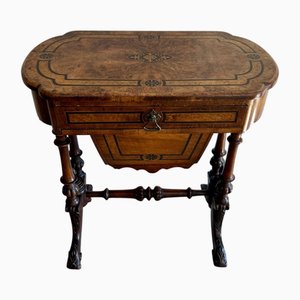 Table de Travail Victorienne en Ronce de Noyer, 1860s