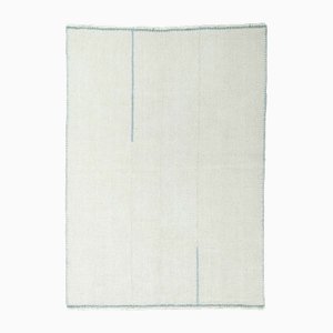Tapis Kilim Moderne Tissé à la Main en Crème avec des Lignes Accents