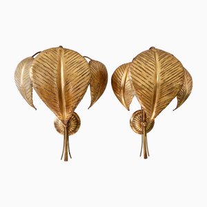 Large Brass Floral Sconces, 1960s, Set of 2