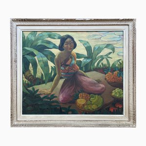 Léa Lafugie, Der laotische Obstverkäufer, 1920er, Öl auf Holz