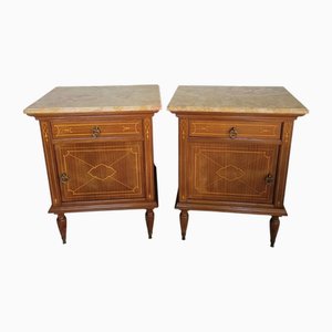 Louis XVI Bedside Tables with Marble Top, Set of 2