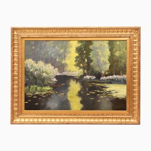 Emile Gauffriaud, River, 1920s, Oil on Canvas, Frmed