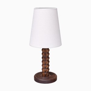 Vintage French Table Lamp in Oak with Ivory Shade by Charles Dudouyt, 1950s