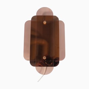 Lampada da parete Art Déco in ottone e plastica, anni '80