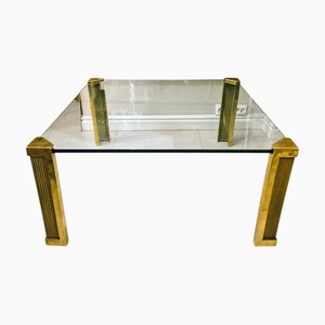 Hollywood Regency Couchtisch aus Vergoldetem Messing & Kristallglas, 1970er