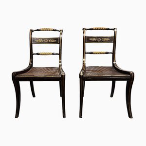 Chaises d'Appoint Regency en Bois et Bois Doré avec Sièges en Rotin et Coussins Non Serrés, Set de 2