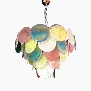 Lampadario vintage a forma di disco di Murano e vetro alabastro di Mazzega, Venezia, Italia, 1981