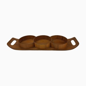 Plateau Mid-Century Scandinave en Bois Moulé et Placage Teck