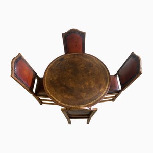 French Round Table in Oak and Leather