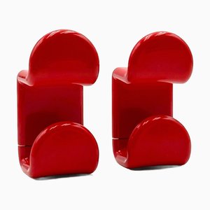 Coat Hooks in Glossy Red by Ambrogio Rossari for Gedy, Italy, 1970s, Set of 2