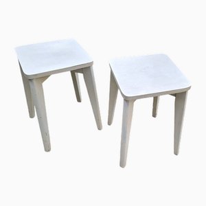 Set of White Wood Compass Feet Stools, 1950s