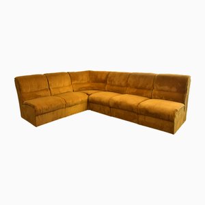 Yellow Corduroy Angle Modular Sofa, 1970s, Set of 6